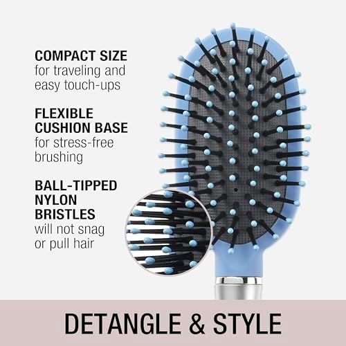 Conair Velvet Touch oval cushion hair brush - Travel Hairbrush- Detangling - ideal for curly or straight styles - detangler brushes - women or men - Sky Blue - Image 2