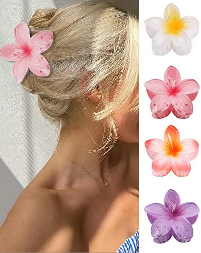 GQLV Flower Hair Claw Clips-4PCS for Thick Hair,Strong Hold Nonslip,Hawaiian,Cute Large Hair Clips,Banana Clip for Thin Hair,Hair Accessories for Women Girls Holiday Gifts (A-4pcs large colorful by Firstchoiceforqualitylife