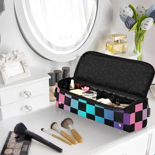 Checkerboard Plaid Colorful Hair Tools Travel Bag Carrying Case Portable Travel Organizer Pouch with Heat Resistant Mat for Flat Irons Hair Dryer Curling Iron - Image 7