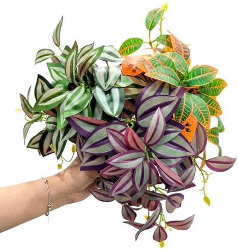 5 Pcs Reptile Plants & Habitat Decor Kit - 3 Artificial Hanging Plants & Large 3.3ft Jungle Vine Branch, Terrarium Tank Climbing Accessories for Crested Gecko, Bearded Dragon, Lizard, Snake, Chameleon - Image 2