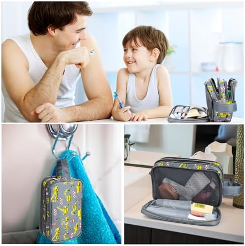 Kids Toiletry Bag for Boys, Travel Toiletry Bag for Little Young Boys Waterproof Hanging Wash Bag Toddler Traveling Toiletries, Construction Grey - Image 6