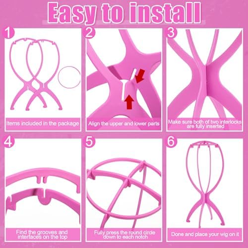 ProSuites Wig Set, Pink Travel Wig Stand with 2 Pcs Wig Dust Bags, Wig Holder Hat Display with Wig Bag for Women Multiple Wigs - Wig Party Kit for Salon Home Use - Image 4