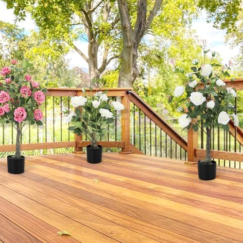 Romantic season 2Pack Artificial Rose Flower Trees, 42Inch White Faux Rose Tree with Green Leaves for Living Room Office Home Outdoor Indoor Decor - Image 7