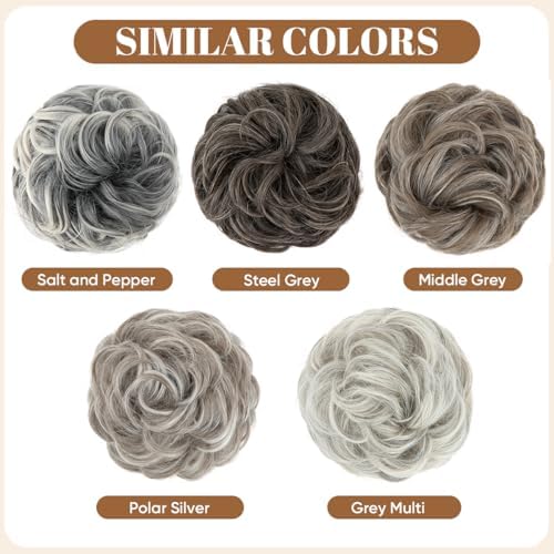 CJL HAIR Large Messy Bun Hair Piece Wavy Curly Scrunchies Synthetic Chignon Ponytail Hair Extensions Thick Updo Hairpieces for Women Grey Multi - Image 3