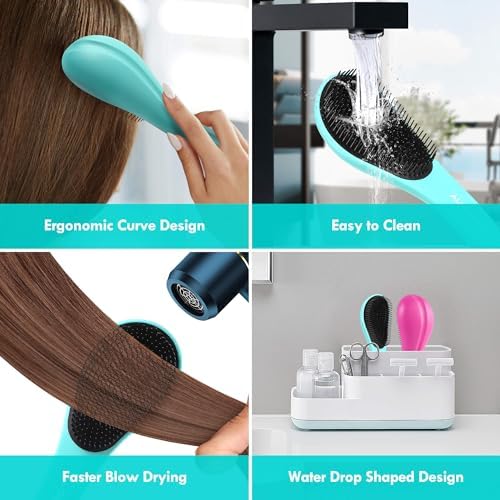 Detangling Hair Brush Set - 2 Pack Detangler Hairbrush with Ultra Soft Bristle for Effortless Tangle Removal - For Dry Wet Damaged Curly Hair for Men Women Girls Boys Kids - Purple & Green - Image 5