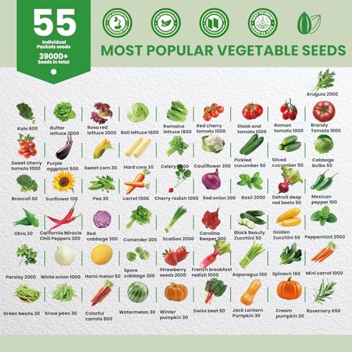 55 Vegetable Seeds Variety Pack - 39,000+ Heirloom Seeds for Planting Vegetables and Fruits, Outdoor Garden Seeds for Planting Gift for Mother, Women, Mom, Friend - Image 2