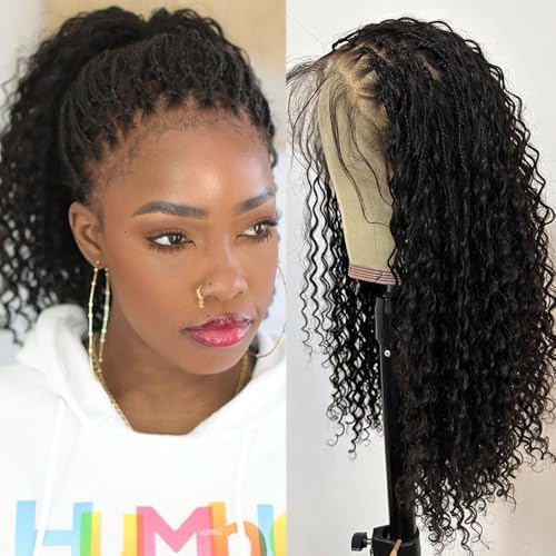 Full Lace Knotless Boho Box Braids Human Hair Wig for Black Women 20 Inch by FlowerSeason