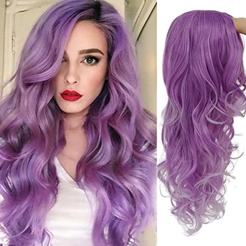 Long Curly Wavy Purple Wig for Women Side Part Colorful Wig Cosplay Costume Synthetic Replacement Wig for Women by Beweig