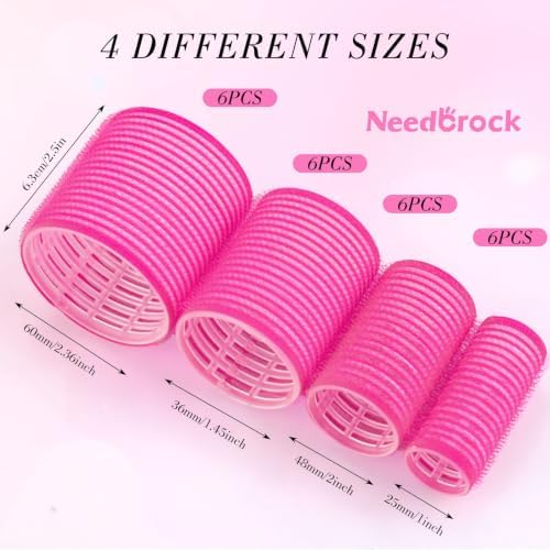 4 Sizes Heatless Rollers Hair Curlers Set with Clips Comb Storage Bag, Red - Image 3