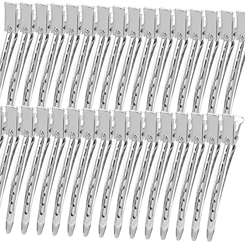 YGDZ Duck Billed Clips, 30pcs 3.5 Inch Metal Alligator Curl Hair Clips with Holes for Styling, Coloring, Thick Hair Rollers, Salon Use, Silver by YGDZ