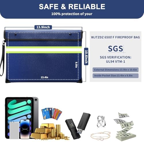 6500°F Fireproof Document Bag,Upgraded Fireproof/Waterproof Money Bag with Zipper/Reflective Strip,Storage Pouch for A4 Letter Size Document,Cash,Cell Phone,Passport - Image 5