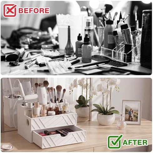 White Hair Tool Organizer with Drawer, Hair Brush Storage - Image 4