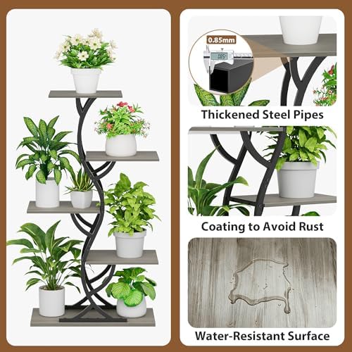 Plant Stand Indoor with Grow Lights - 5 Tiered Corner Plant Shelves (Gray) - Image 6