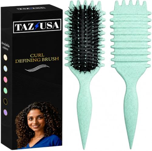 Curl Defining Brush, Curly Hair Brush for Styling, Shaping, Detangling & Defining Curls for Women and Men, Curl Brushes for Curly Hair Work on all Wet or Dry Hair Types (Green) by TAZUSA