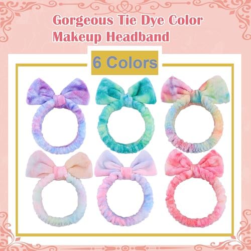 WSYUB Skincare Headband, 6pcs, Tie Dye Color, Soft Coral Fleece, Elastic, Washable, Reusable, For Women, Girls, Facial Makeup, Shower, Exercise, Party Gift - Image 3