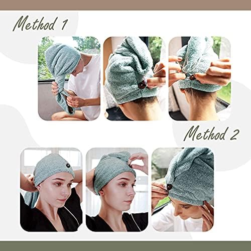 myHomeBody Hair Towel Wrap, Quick Drying Turban, Absorbent Cap – Green - Image 4