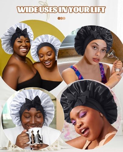 CHLINS Double Layer Satin Bonnet for Sleeping, Hair Bonnet for Curly Hair - Image 7