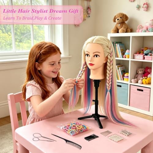 Mannequin Head with Hair 28" Doll Head for Hairdresser & Tripod Stand - Image 6