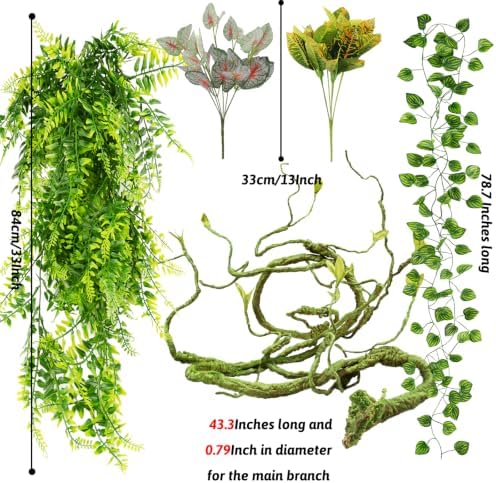 Reptile Plants, Terrarium Hanging Plant Vines Artificial Leaves Reptile Hide, Leopard Gecko Tank Accessories, Terrarium Decorations for Bearded Dragon Lizard Snake Geckos Chameleon - Image 2