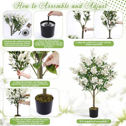Thiccywoov 1 Pack 3.3 ft Artificial White Crape Myrtle Tree Plant - Image 5