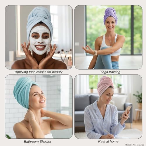 3 Pack Microfiber Hair Towel Wrap for Women, Fast Drying Hair Turban with Button, Anti-Frizz Large Hair Towel for All Hair Styles, Soft & Absorbent Hair Drying Towel - Image 4