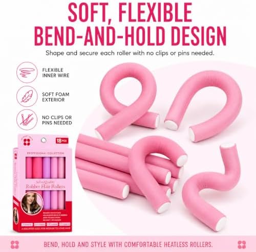 My Beauty Spot Flexi Rods Foam Hair Rollers 3/4" 5/8" and 1" Diameter Professional Salon Quality 18 Pcs Rubber Hair Rollers for Long, Medium and Short Hair (Pink) - Image 4