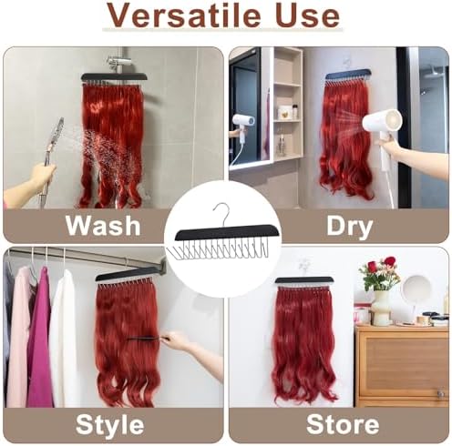 SCUNDA Black Hair Extension Holder for Styling, Washing, Drying. Braiding Hair Rack for Weft, Clip in, Tape in and Halo Extensions. 2 Packs Hair Extension Hanger for Closet. - Image 3