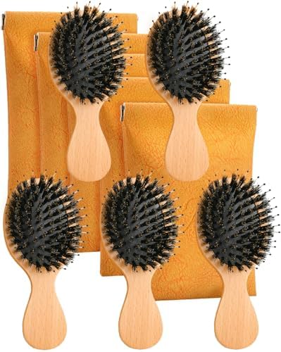 Mini Hair Brush, Travel Small Boar Bristle Hair Brush for Women Gift by Ancable