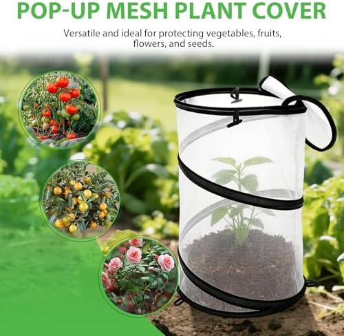 Hoypeyfiy 4 Pcs Pop Up Insect & Bird Barrier Plant Cover Net, 24"x12" Round Foldable Mesh Protector, Garden Cage Guard with Stakes & Carry Bag, Keep Animals & Birds Out for Vegetables and Flowers - Image 5