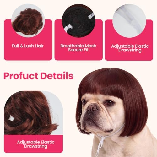 Funny Dog Wig, Short Straight Hair Pet Costume with Bangs for Halloween - Image 3