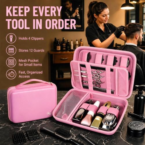 Boobowl Hard Travel Case for Hair Clippers, Barber Tool Organizer, Pink - Image 3