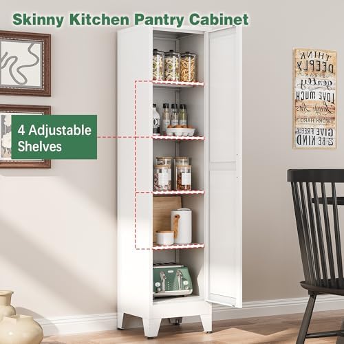 Bevivog Tall Bathroom Storage Cabinet, 67" Narrow Metal Storage Cabinets, Freestanding Tall Linen Cabinet, Slim Kitchen Pantry Cabinets with Shelves - Image 4