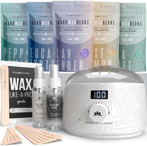 Tress Wellness Award Winning Waxing Kit for Sensitive Skin – Safe for Face & Skin, Easy to Use – At-Home Kit for Face, Bikini, Brazilian & Full Body - Digital Display, Black & White by TressWellness