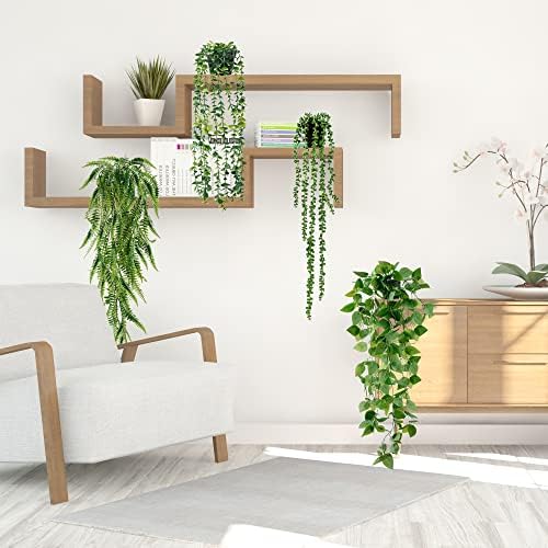 Sggvecsy Fake Hanging Plants 4 Pack Artificial Hanging Plants Fake Potted Greenery Faux Eucalyptus Vine String of Pearls Boston Fern Ivy Vine Leaves for Home Indoor Outdoor Shelf Wall Garden Decor - Image 3
