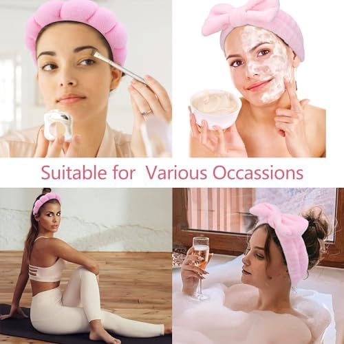 Chanaco Spa Headband, Makeup Accessory, Face Washing Wrist Bands, Teen Girl Gifts Trendy Stuff, Pink Cute Hair Accessories - Image 4