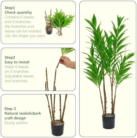 3.3FT Artificial Dracaena Plant, Faux Lucky Bamboo Tree with 6 Trunks - Image 3