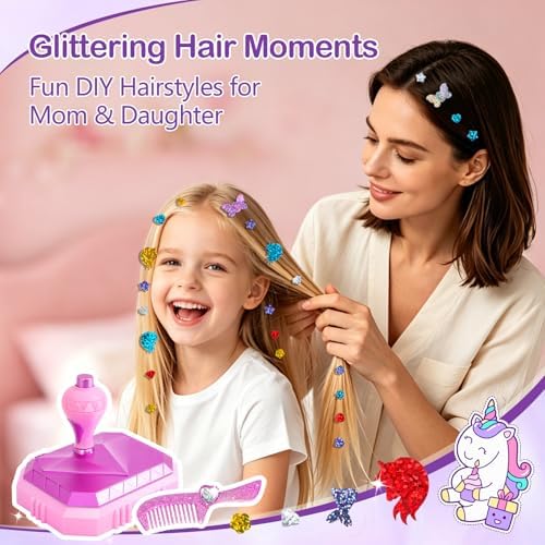 Hair Gem Stamper Kit – Hair Jewelry & Bling Craft Toys for Girls – Sparkling Hair Accessories with Glitter Sequins – DIY Hair Arts Crafts – Birthday Gifts for 5 6 7 8 9 10 11 12 Year Old - Image 6