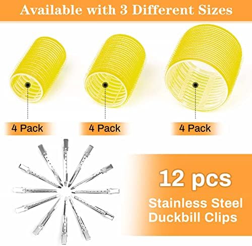 Self Grip Hair Rollers Curlers Set - 24 Pieces with 3 Sizes (4 Jumbo, 4 Large & 4 Medium) and 12 Clips for All Hair Types - Image 3