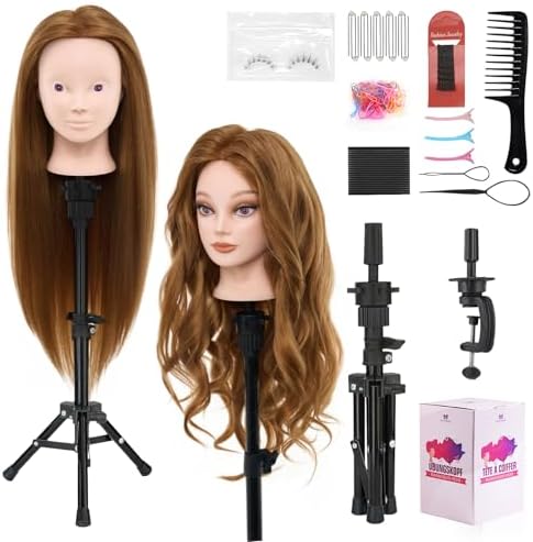 Mannequin Head 80% Human Hair with Tripod Stand, 28 Inch Makeup Cosmetology Manikin Head Braiding Mannequin Head with stand, Hairdressing Training Practice Doll Head for Hair Styling with Table Clamp by NeverlandBeautyHealth