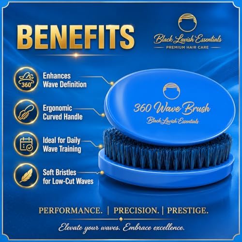 360 Wave Brush, Soft, Build Deeper Waves & Hard Boar Bristle, Curved Design, Black Lavish Essentials Signature (Medium-Hard Brush, Sky Blue) - Image 2