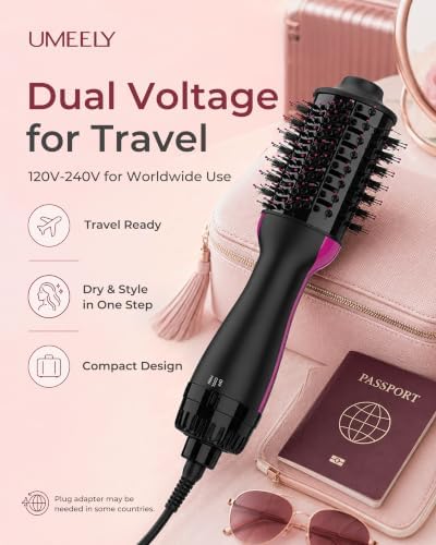 UMEELY Dual Voltage Hair Dryer Brush, Mini Travel Hot Air Blow Dryer Brush - Image 2