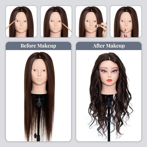 Mannequin Head 80% Human Hair - 28 Inch Make up Cosmetology Manikin Practice Doll Head with Hair, Braiding Styling Dummy with Table Clamp + DIY hair Styling Set - Image 5