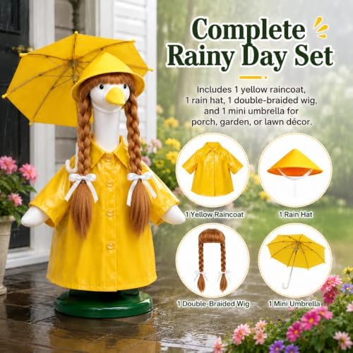 Yellow Raincoat Porch Goose Outfit, Wig & Umbrella Set, 4-Piece Kit - Image 6