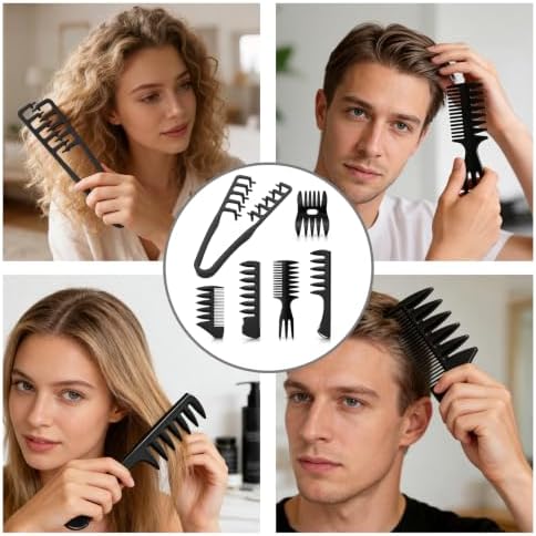 6PC Texture Comb Wide Tooth Styling Combs for Women Men - Image 2