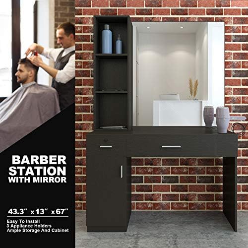 Wall Mounted Salon Station With Mirror & Left Shelf For Barber & Beauty - Image 2