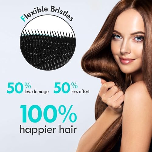 Detangling Hair Brush Set - 2 Pack Detangler Hairbrush with Ultra Soft Bristle for Effortless Tangle Removal - For Dry Wet Damaged Curly Hair for Men Women Girls Boys Kids - Blue & Purple - Image 3