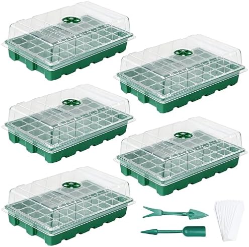 Seed Starter Tray Kit, 5-Pack with Humidity Domes & Base - 200 Cells Total (40 per Tray), Durable Mini Propagator Greenhouse for Optimal Seed Germination, Indoor Gardening, Plant Growing by Unknown