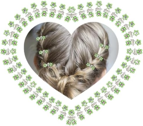 ANBALA 65PCS Mini Flower Hair Clips with Rhinestone Mini Glitter Teeth Rhinestone Flower Hair Accessories No-Slip Grip Metal Jaw Clamps for Girls Women (Silver-Green Crystal) - Image 4