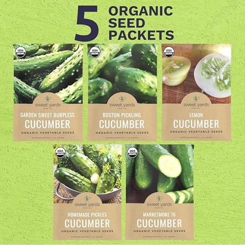 Organic Cucumber Seeds Variety Pack - 5 Individual Packs - 2026 Season - Marketmore 76, Sweet Burpless, Boston Pickling and More! for Indoor & Outdoor Planting (Non-GMO, Certified Organic) - Image 2
