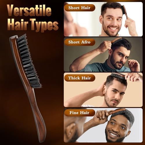 STYLEMATE Hair Brush for Men, Mens Nylon Stiff Bristles Hard Firm Hair Brush for Thick Hair, Slick Back Natural Black Walnut Wooden Handle for Smoothing, Detangling, Styling - Image 5